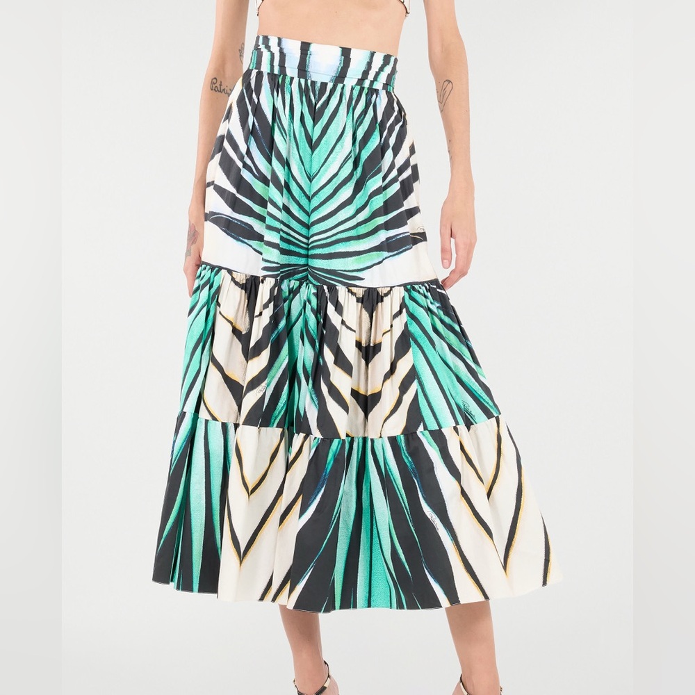 Roberto Cavalli Vibrant Green and Black Midi Skirt